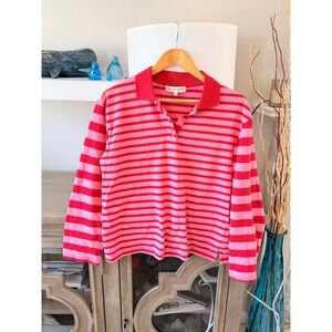 English Factory Striped Rugby Polo Shirt Womens Pink Red Size M